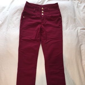 Maroon high waisted jeans